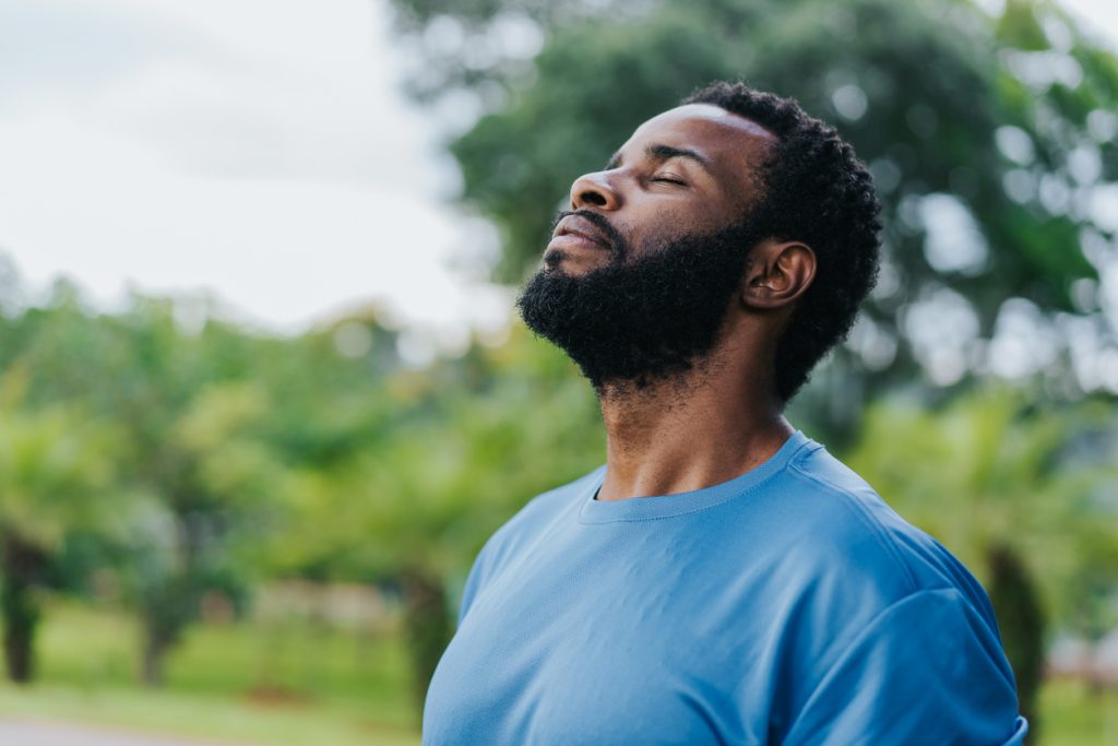 Man doing relaxation breathing technique