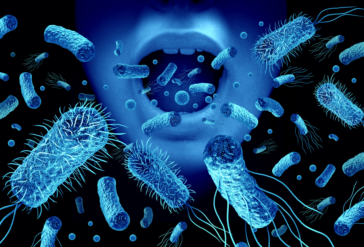 artistic rendering of oral bacteria coming from the mouth